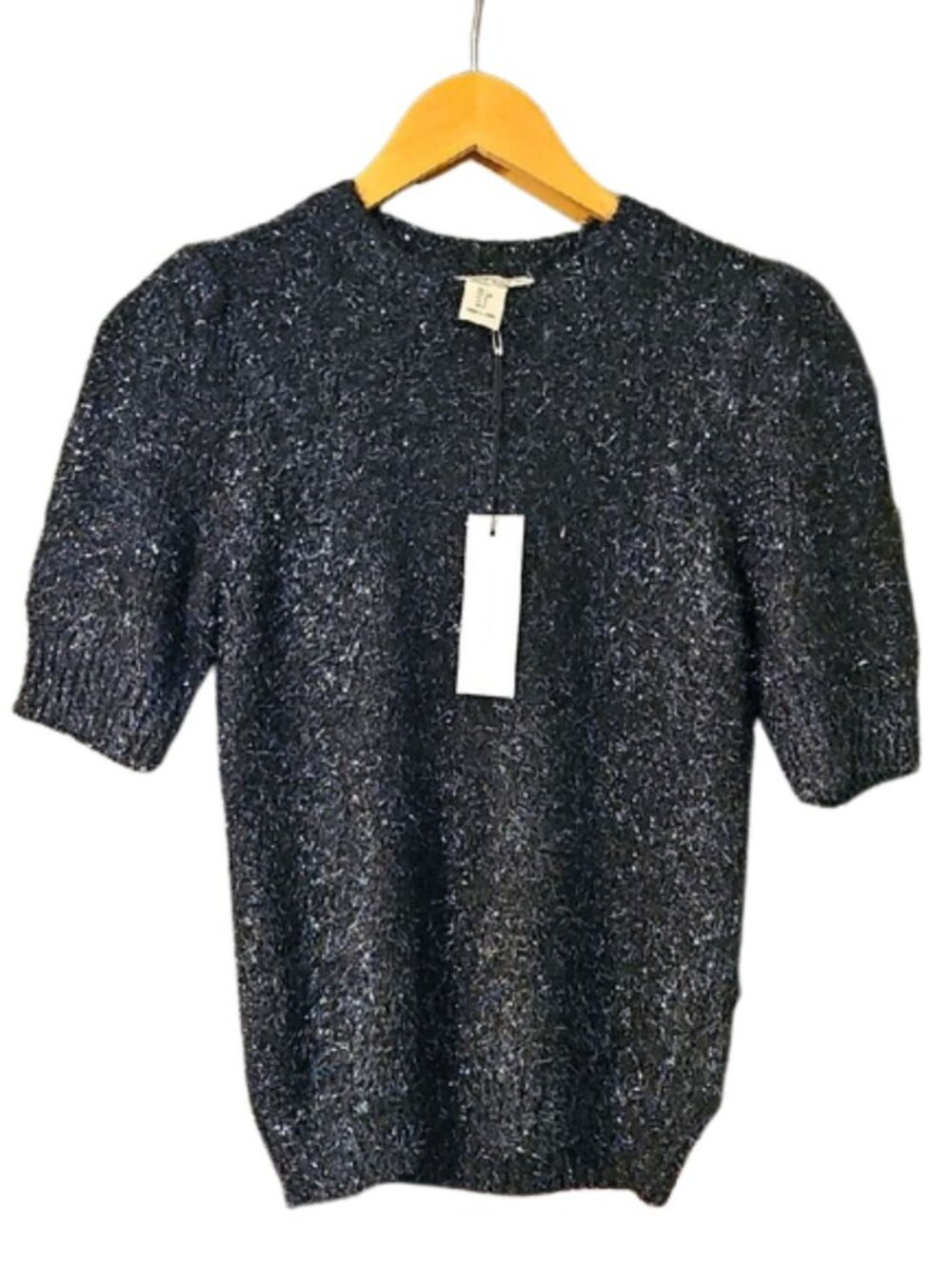 NWT Rachel Zoe Short Sleeve Metallic Tinsel Knit Sweater Top S Party Glam